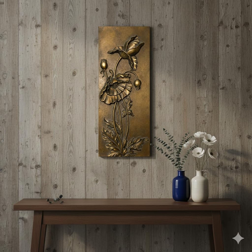 EvruCexul Vintage Floral Wall Sculpture, Antique Bronze Resin Wall Art with Ornate Botanical Design, Decorative Wall Plaque for Elegant Home Décor (Tulip+Rose+Flower3)