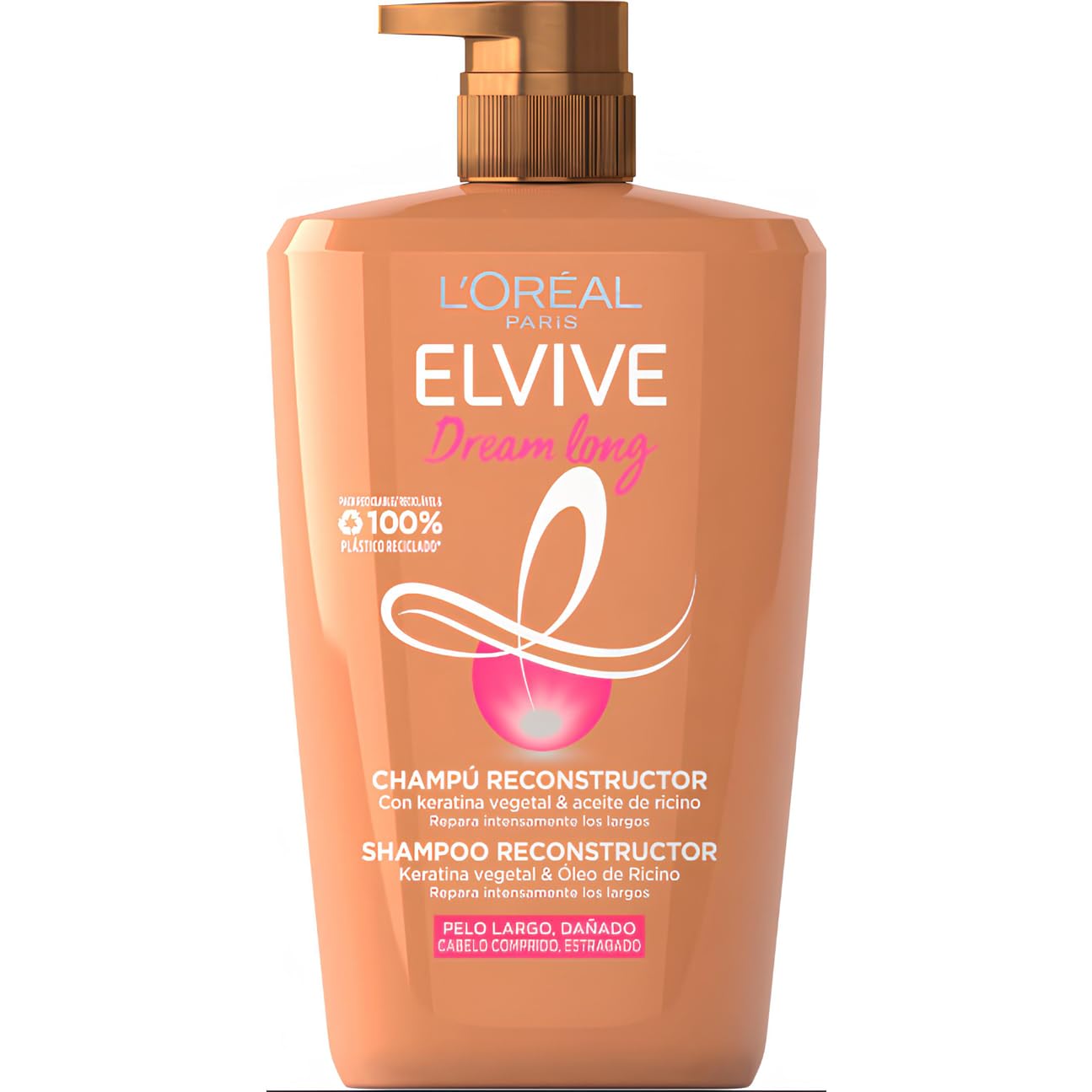  L'Oréal Paris Elvive Shampoo Long e Smooth per Capelli Lungo, Ricco di Vegetale Keratin e Olio Protettivo, GrandeFormat
