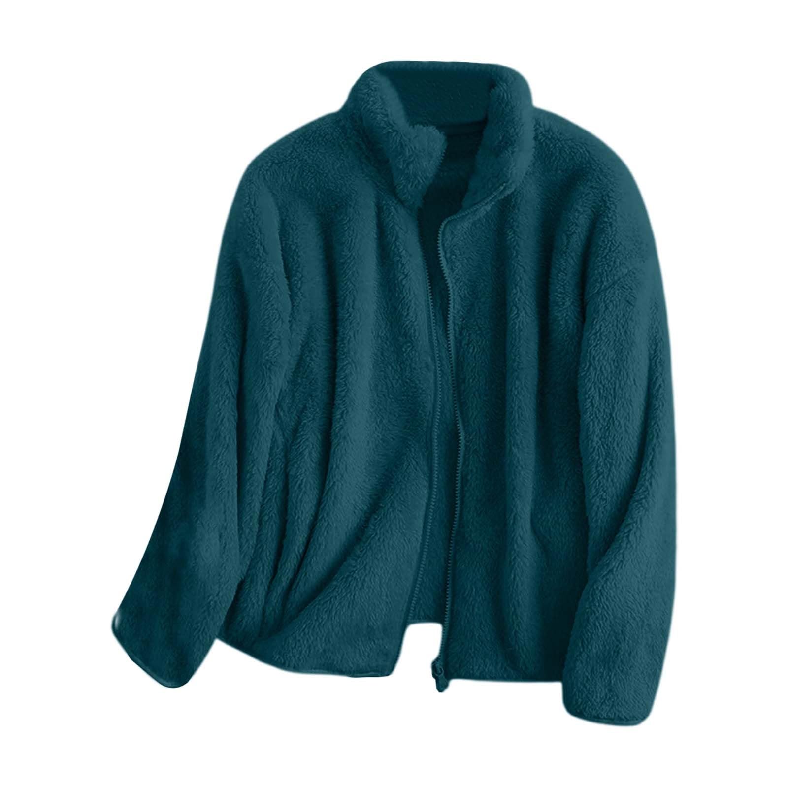 Polaires Femme Fermeture éclair Manteau Hiver Chaud Epais Doublé Polaire Haut Thermique Grande Taille Couleur Unie Manteau en Peluche Courte Décontractée Confortables Veste de Plein Air S-3XL