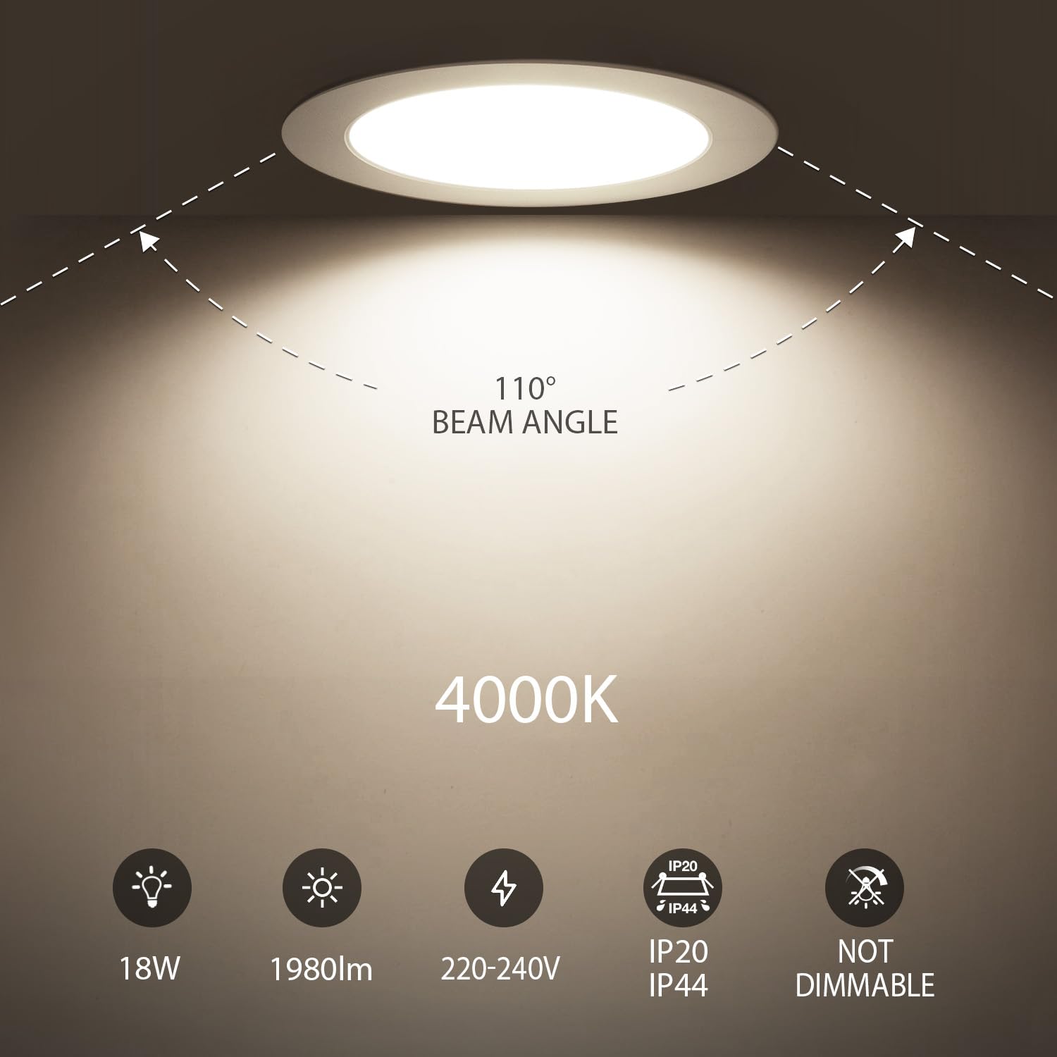 LVWIT Kitchen Spot Lights Ceiling,LED Downlights for Ceiling,18W Ultra Slim Recessed Ceiling Lights,1980LM Neutral White 4000K Non-Dimmable Spotlights for Bathroom Kitchen Living Room,6 Pack - Image 2