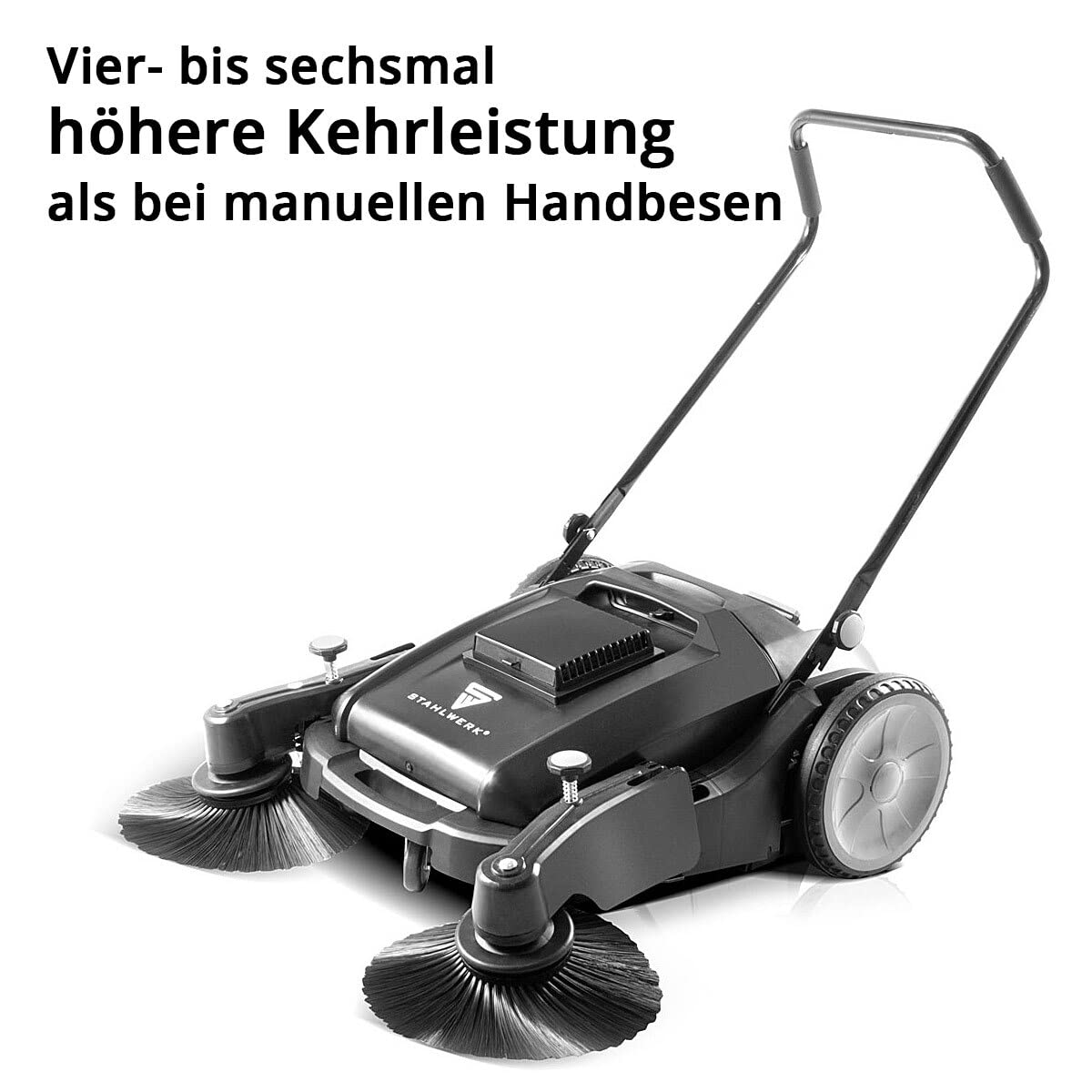 STAHLWERK Kehrmaschine SL-35 ST mit 1000 mm Kehrbreite und 55 l Fassungsvermögen, Handkehrmaschine/Bodenkehrmaschine mit doppeltem Bürstenkopf