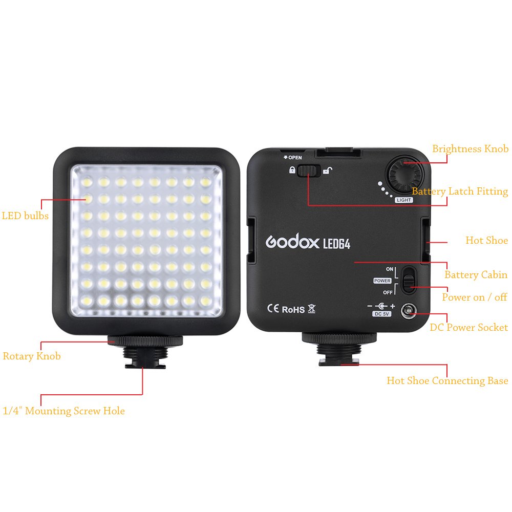 Godox 64 LED Camera Video Luce del Flash Per Canon Nikon DSLR 5500-6500K Controllo della Luminosità