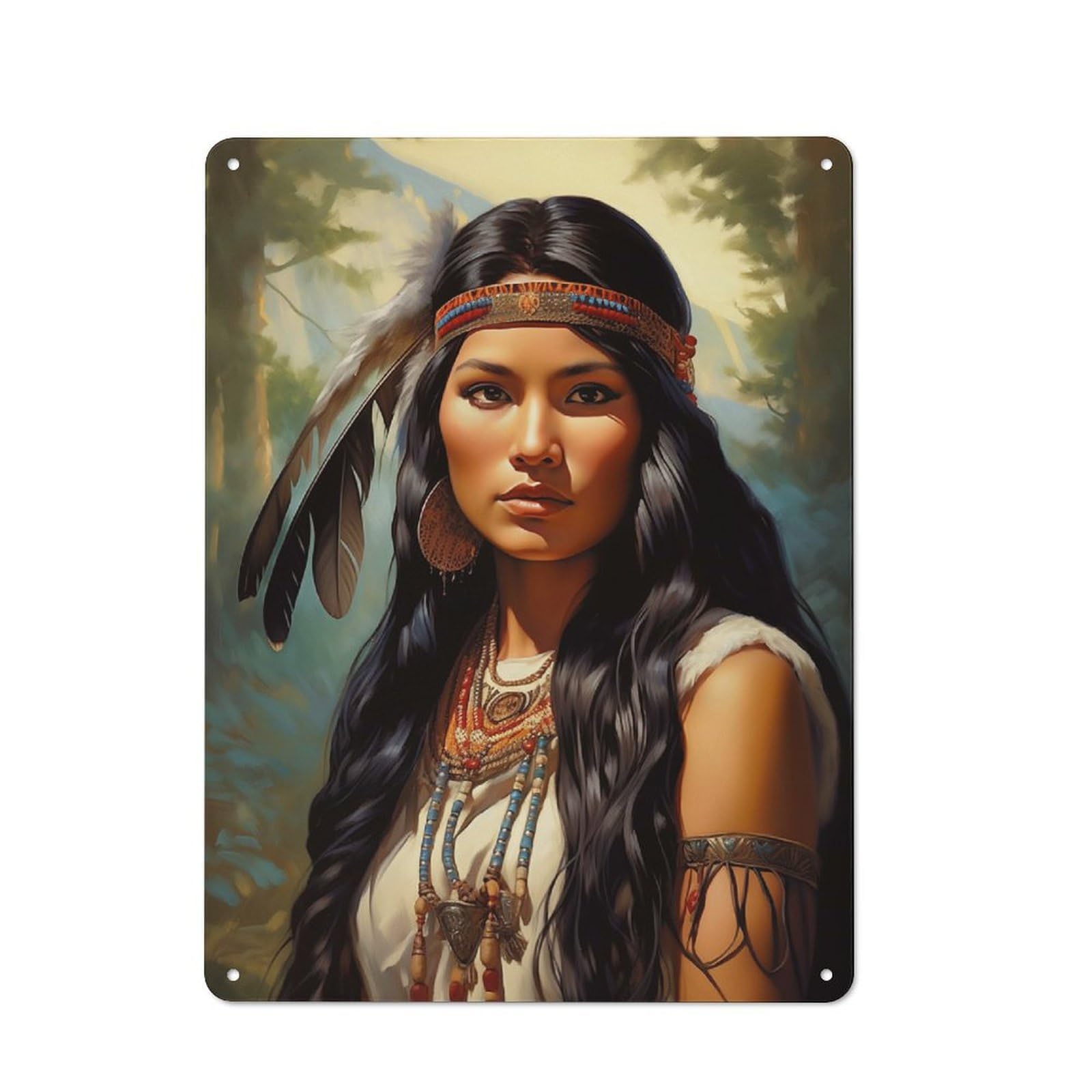 Junmoney Style-19 Native American Woman Portrait Retro Metal Wall Decor 40X30cm, Metal Wall Art Sign For Living Room, Hallway, Kitchen Or Cafe