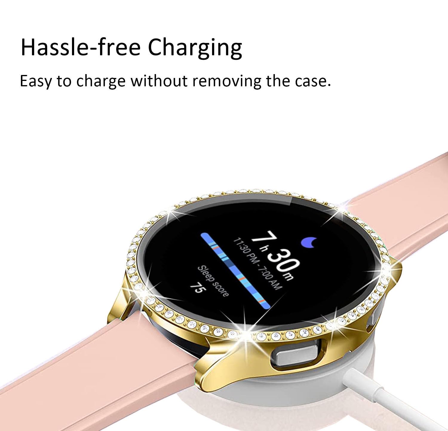 DEALELE [2-PACK] Case Compatible with Samsung Galaxy Watch 5/4 44mm, Bling Single-Row Diamond PC Protective Case Replacement Watch Cover Bumper (44mm, Gold+Transparent) — view 7