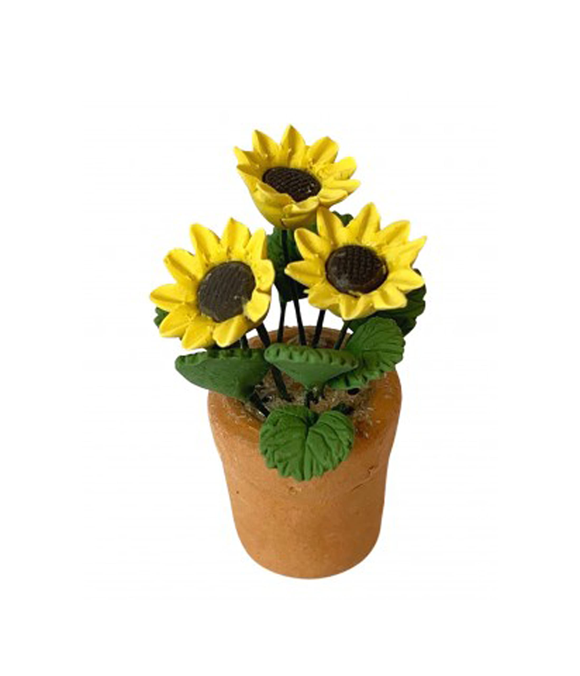 Dolls House Yellow Sun Flowers in Terracotta Pot Miniature Garden Accessory 1:12