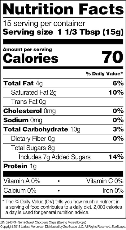Semi-Sweet Chocolate Chips (Baking Morsel Drops) (8 oz, ZIN: 524673)