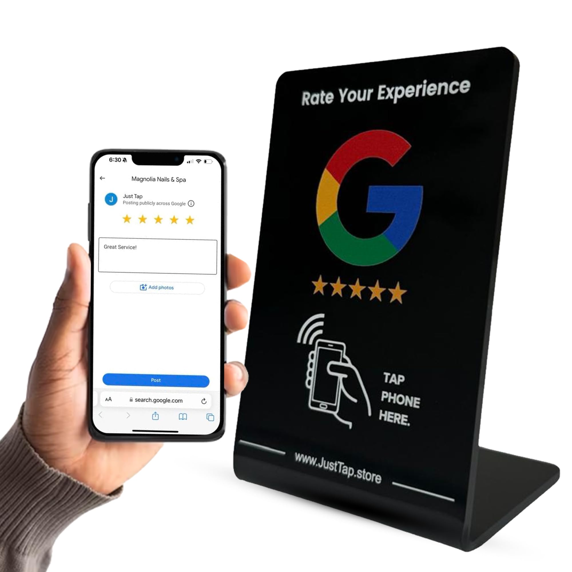 Google Review Stand, One-Tap Instant Feedback & Ratings | Elevate Customer Engagement & Boost Business Reviews | Reusable One Touch Reviews | Compatible With Any SmartPhone (Black, 1 Stand)