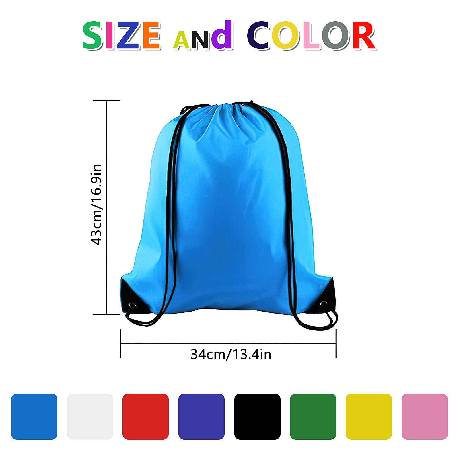Borse con coulisse per bambini, zaino da palestra con lacci, impermeabile, per scuola, viaggi, nuoto, campeggio, arrampicata, ciclismo, picnic, feste, 43 x 34 cm