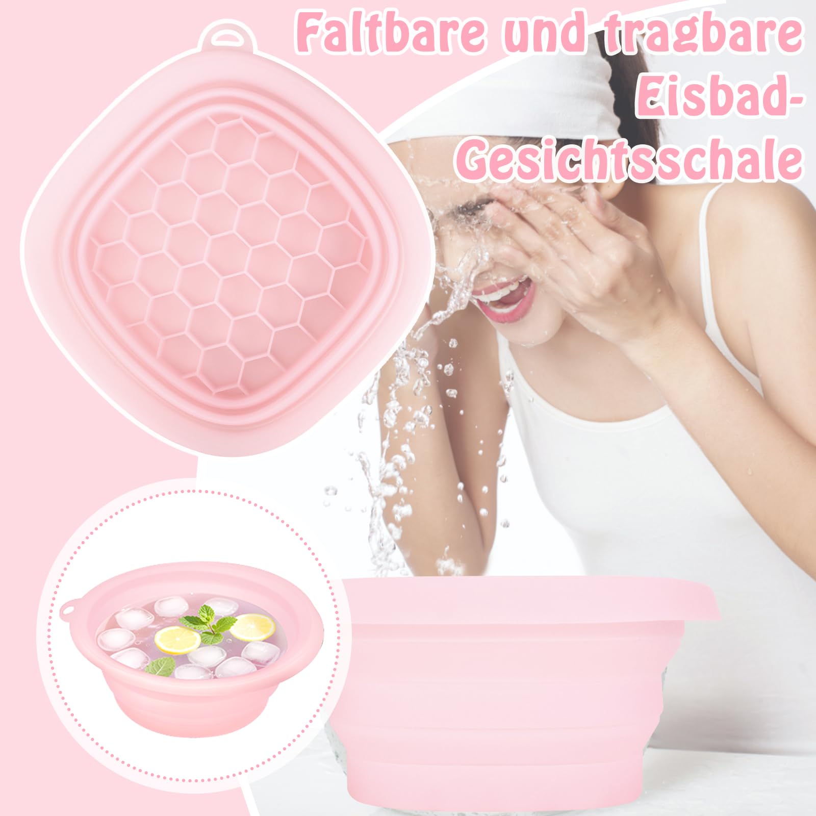 Ice Face Bowl, Ice Face Bath Bowl, Bol de visage pliable en silicone avec compartiment intégré pour glaçons, portable, pour le refroidissement du visage, décongestionnant et apaisant la