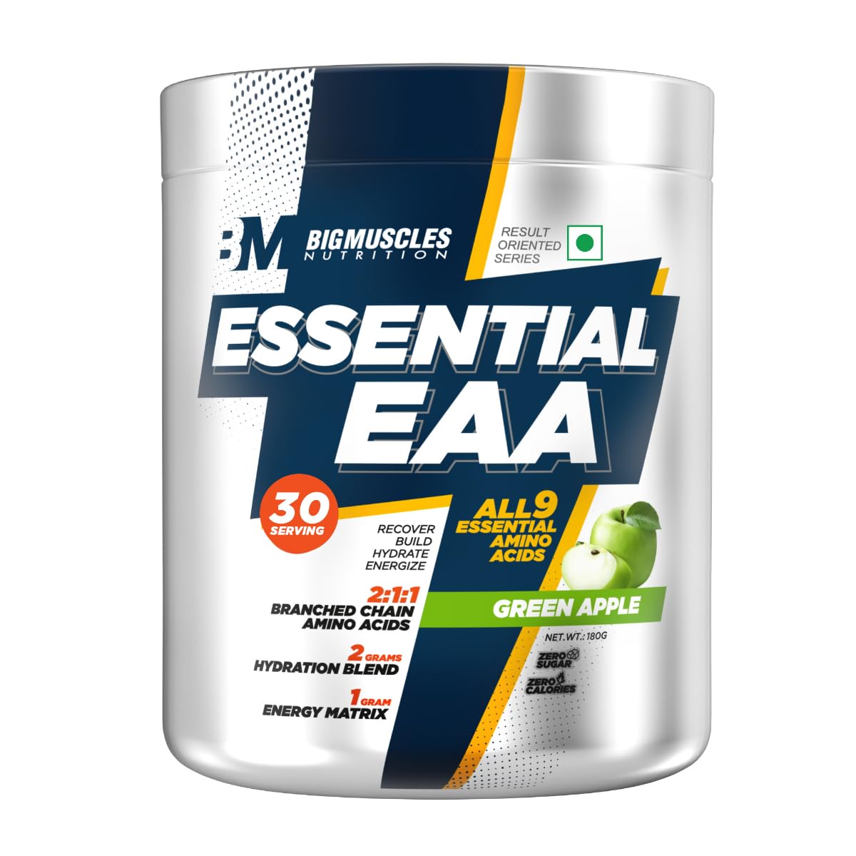 Bigmuscles Nutrition Essential EAA [30 Servings, Green Apple] | All 9 Essential Amino Acids with Electrolyte & Energy Matrix [180g]