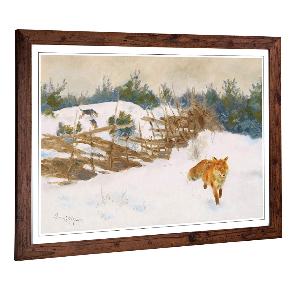Big Box Art Framed Print of Bruno Liljefors Fox in The Snow 2 Design | Wall Art Picture | Home Decor for Kitchen, Living Room, Bedroom, Hallway, Walnut, A2 / 24.5x18 Inch / 62x45cm