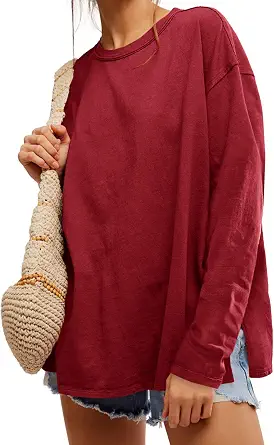 Women's Oversized Long Sleeve Shirts Casual Fall Tops Loose Fit Basic Tees