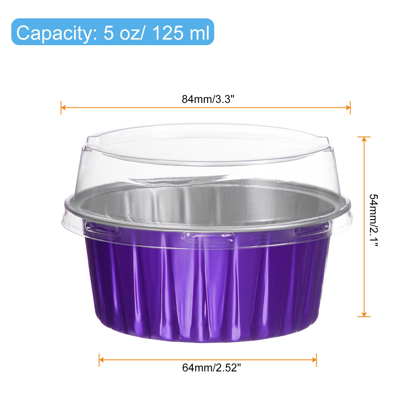 HARFINGTON 50Pcs Baking Cups with Lids 5oz Aluminum Foil Liners Mini Disposable Containers Cups holders Cases Boxes Pans for Dessert Wedding Party, Purple