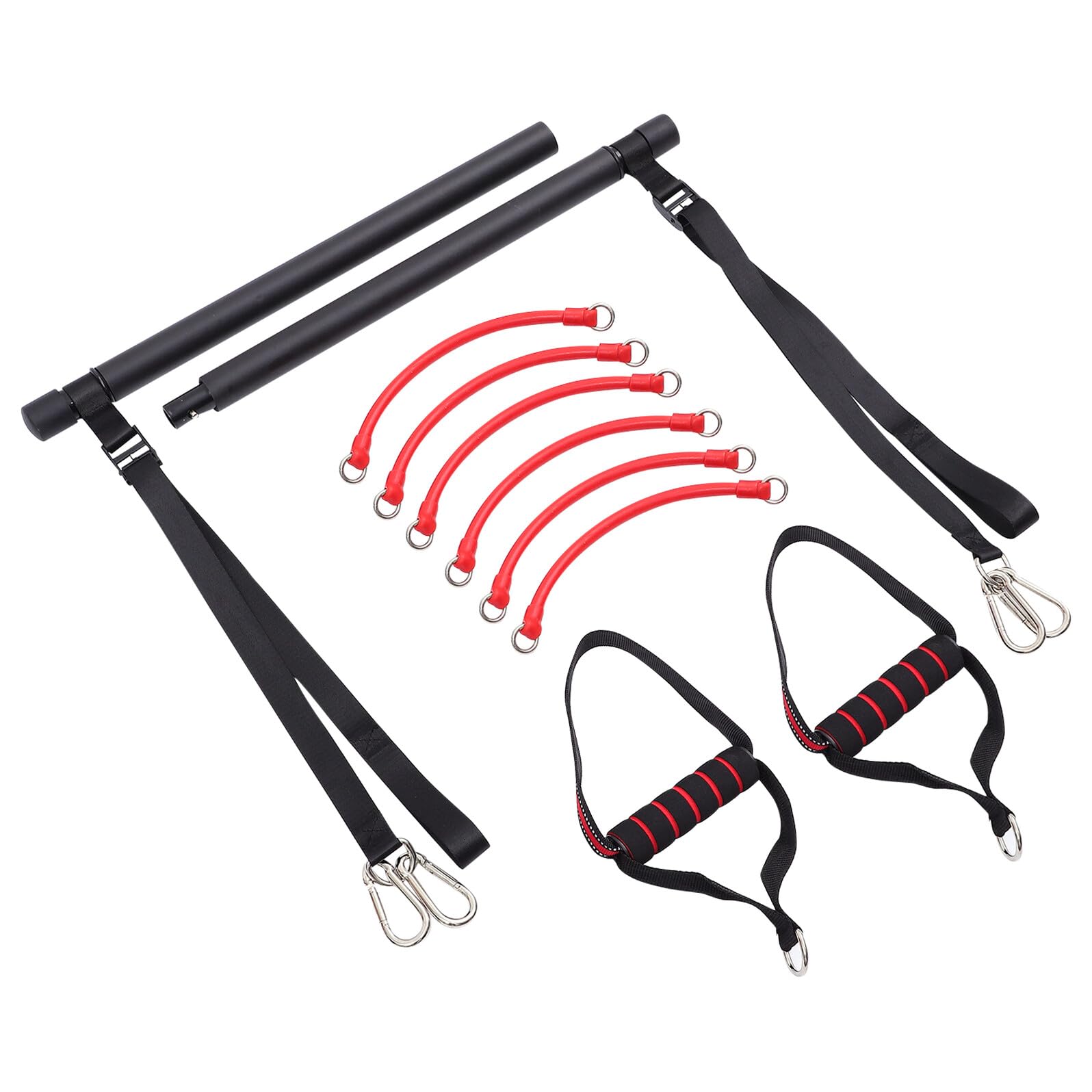 Resistance Bands Set with Bar 6pcs Elastic Exercise Bands for Strength Training, Hip and Chest Muscle Expansion, Pilates and Yoga Workout for Home Fitness
