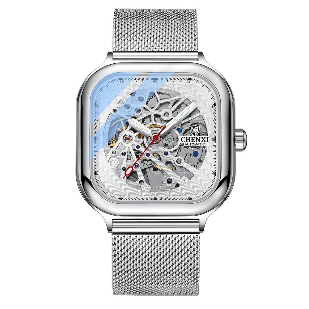 Reloj mecánico automático cuadrado para hombre, casual, impermeable, luminoso
