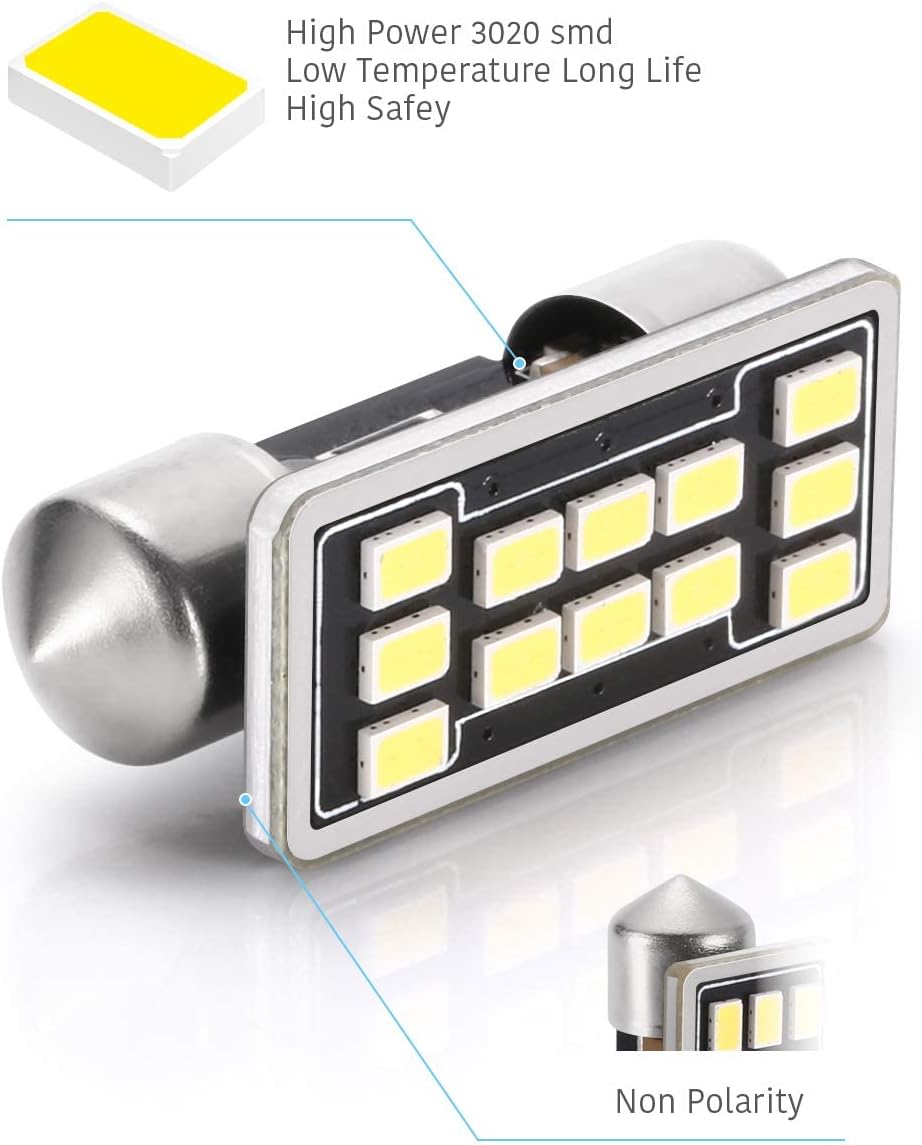 LUYED 2 X 640 Lumens Extremely Bright 3020 12-EX Chipsets 1.25 inches DE3175 DE3021 DE3022 3175 LED Bulbs Used For Dome light,Xenon White