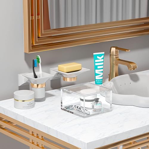 Miniatura 5 de AITEE Caja decorativa de acrílico con tapa, vitrina de cubo transparente, contenedor cuadrado multiusos para guardar grapas, resaltadores, cinta