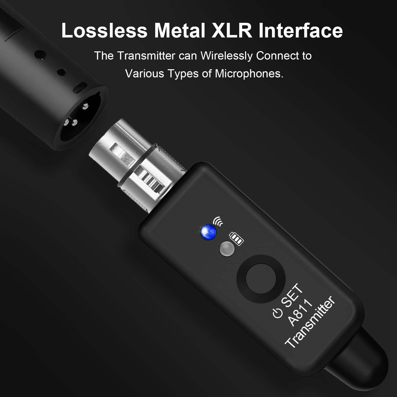 Wireless Microphone Transmitter Receiver 2.4GHz, XLR Microphone Wireless System, Rechargeable Wireless Mic Adapter for Audio Mixer, Dynamic and Condenser Mic, Guitar, Bass