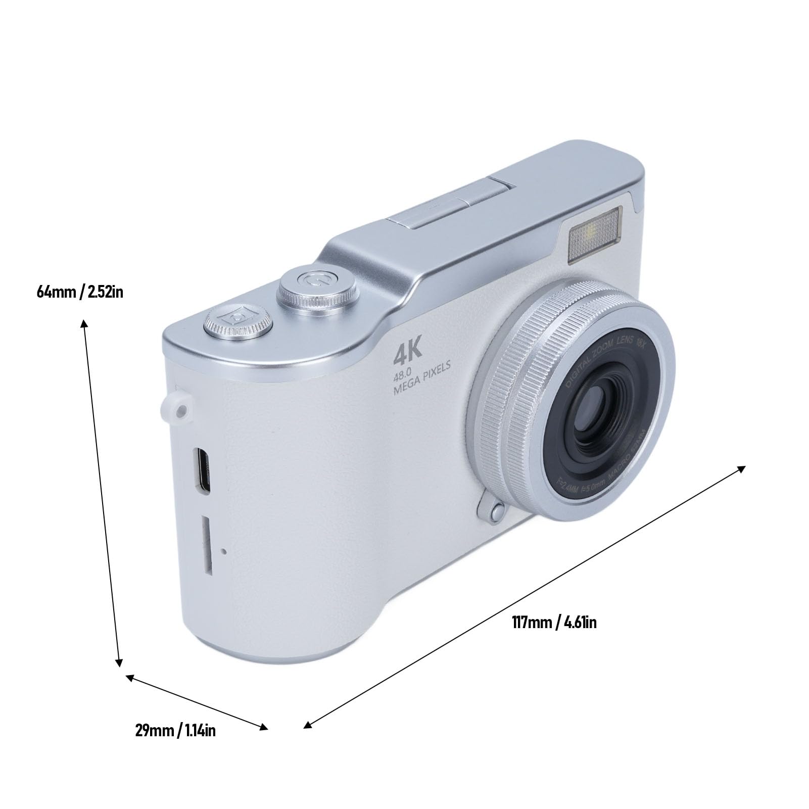 Fotocamera Digitale, Fotocamera Digital Point & Shoot Digital Point e Shoot HD 1080p con Schermo di Ribaltamento HD da 2,4 Pollici, Luce di Riempimento a LED Integrato, Zoom