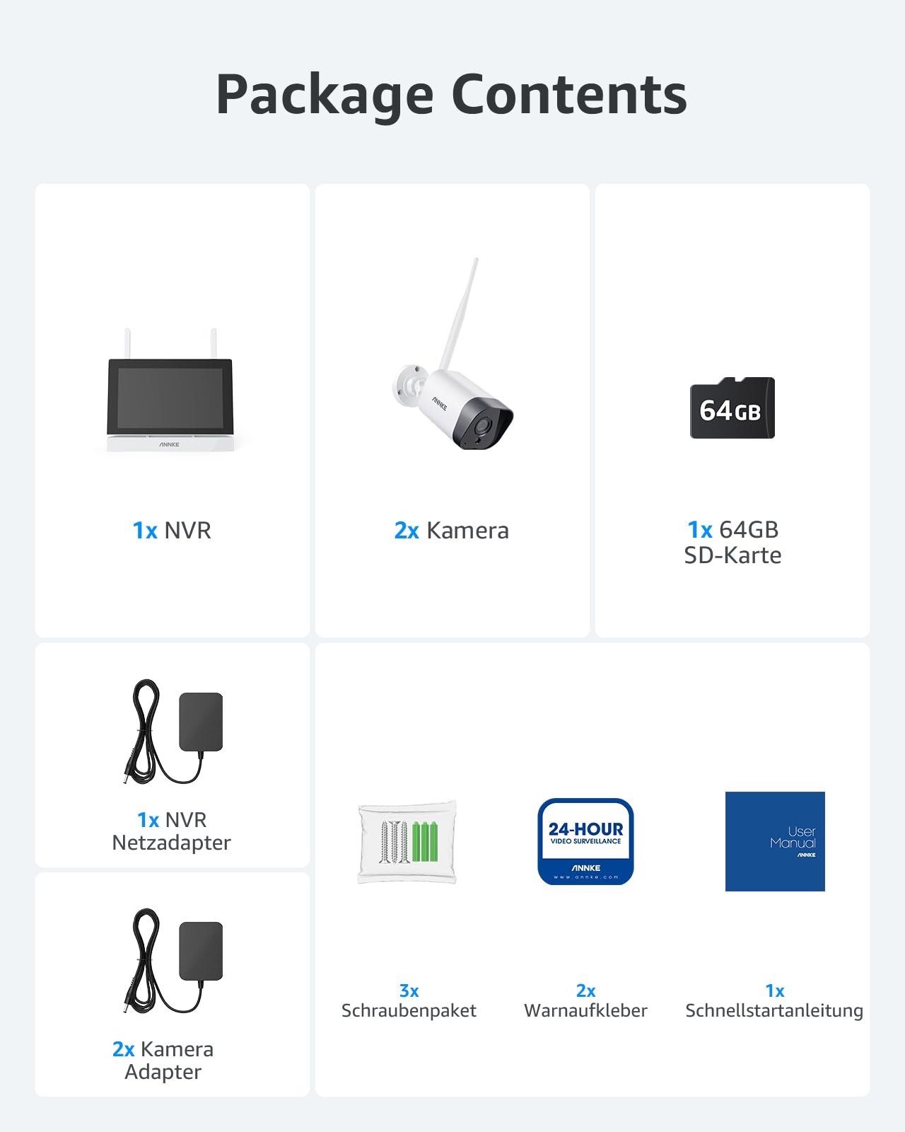 Zestaw kamer monitoringowych ANNKE z monitorem, 5MP 4CH 7-calowy ekran dotykowy NVR z 2 szt. 5MP kamerami WiFi, 2-drożny audio, rozpoznawanie osób, 30m noktowizor, alarm aplikacji i poczty, karta SD