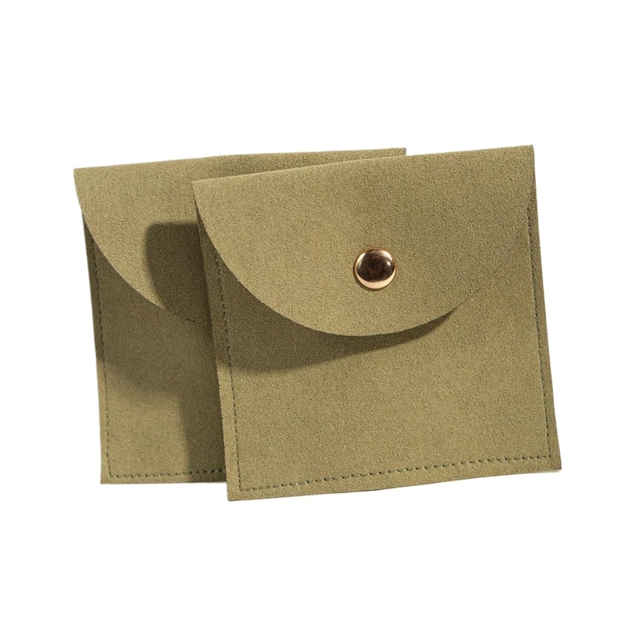 Mlyvax 15pcs Suede Earring Jewelry Pouch With Snap Button Ring Pendant Storage Microfiber Sack Wedding(Green)