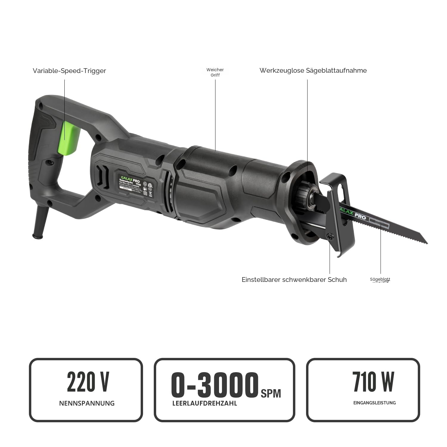GALAX PRO 710W Säbelsäge – leistungsstark & drehzahlverstellbar | Ideal für Abbruch & Renovierung | Säge Holz, Metall & Rohre mühelos