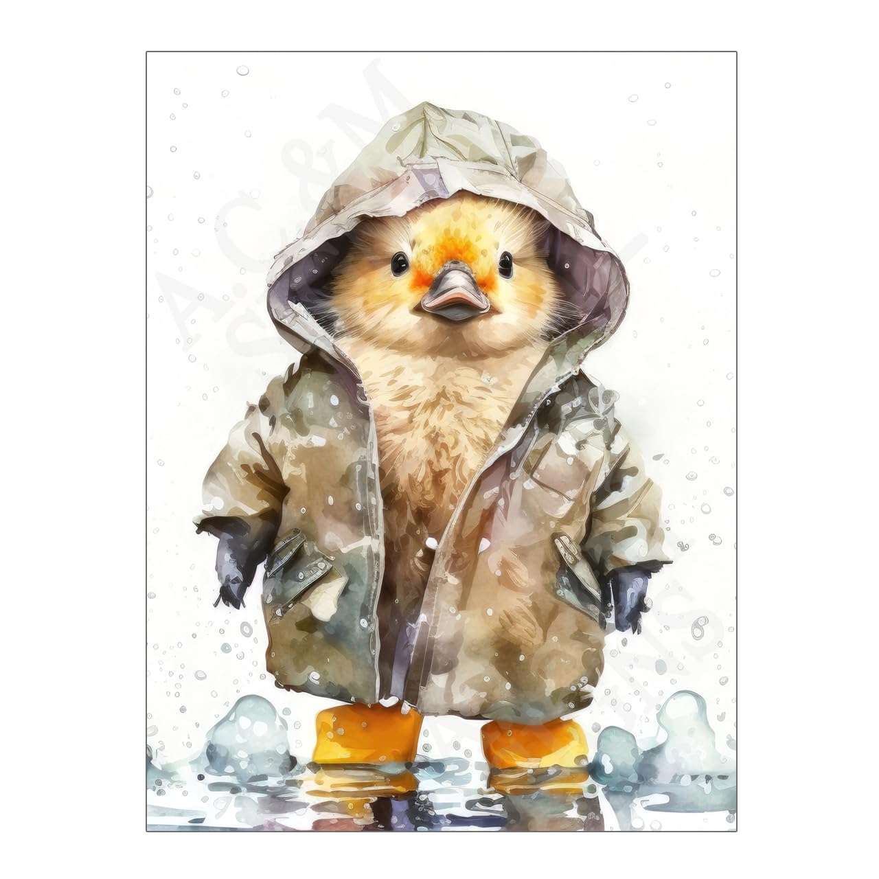 Metal Wall Art Duckling in Raincoat Print Sign 15296, 10.6 x 8in 15296