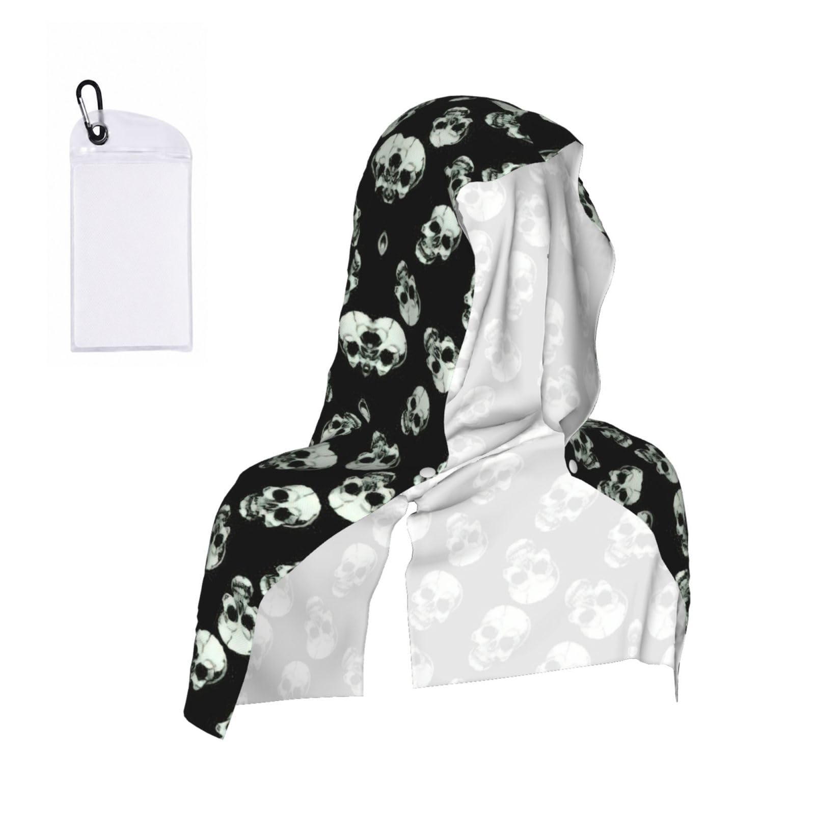 DUWAA Black Skull Print Cooling Hooded Sports Towel, 30×60cm Quick Drying Summer Cool Head Wrap For Neck And Face