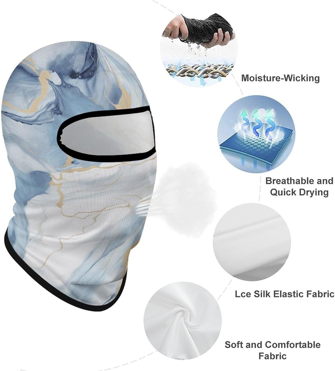 Balaclava Face Mask for Men Women Sun Protection Full Face Cover | Breathable White Blue Marble Full Face Mask Windproof Ski Mask Motorcycle Helmet Lining for Outdoor Sport Cycling