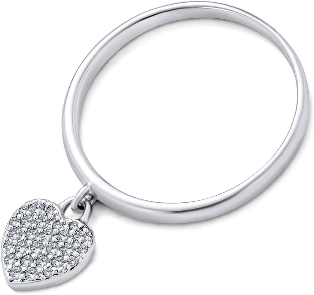 Bling Jewelry Personalized Dangle Charm CZ Heart Pad Lock Ring For Women Girlfriend .925 Sterling Silver Polished 1MM Band - Image 2
