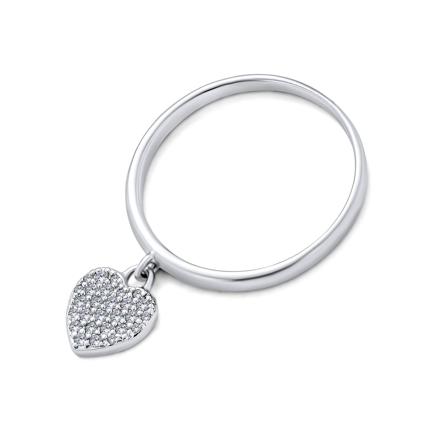 Anello con ciondolo romantico a cuore pavé di CZ per donna fidanzata in argento sterling .925 lucidato banda 1MM