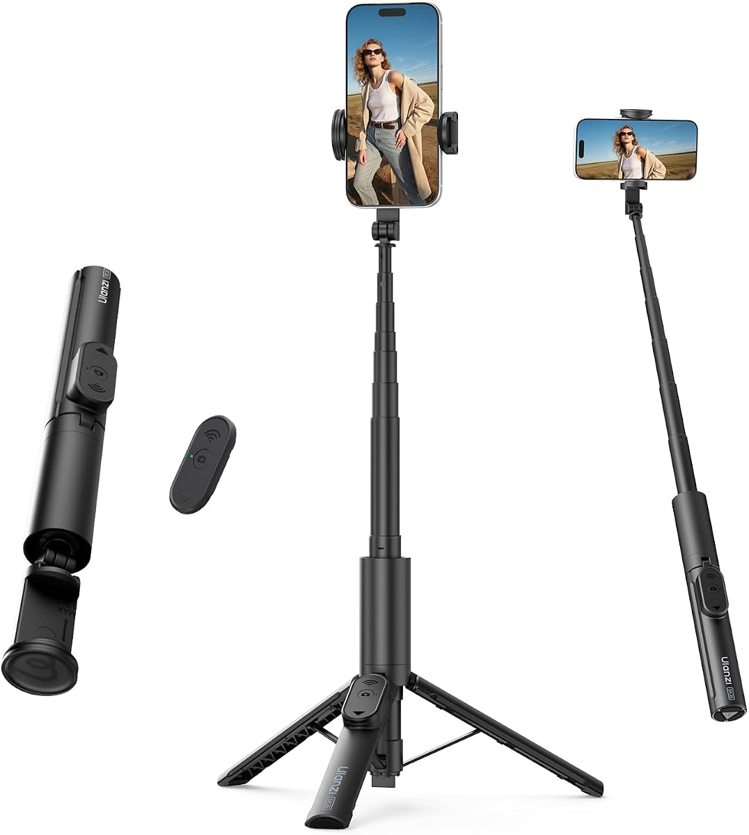 SK26 40" Phone Tripod Selfie Stick with Remote, Clamp, Cold Shoe | 2-in-1 33FT Wireless Phone Tripod Stand for iPhone/Android, Bluetooth, Extendable, Portable for Travel Video Stream Vlog
