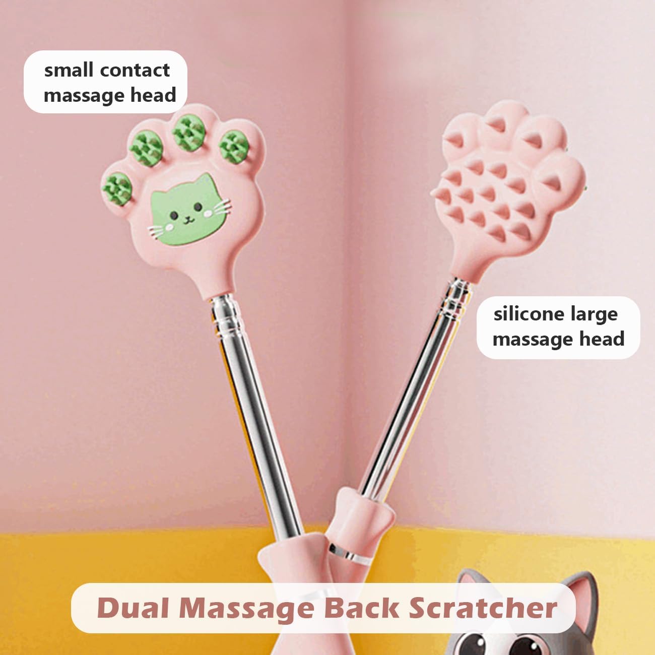 Back Scratcher Extendable for Women Man with 2 Different Silicone Massage Points, Relieve Itching Scalp Scratching, Cat Paw Size 23.23 inch (Pink)
