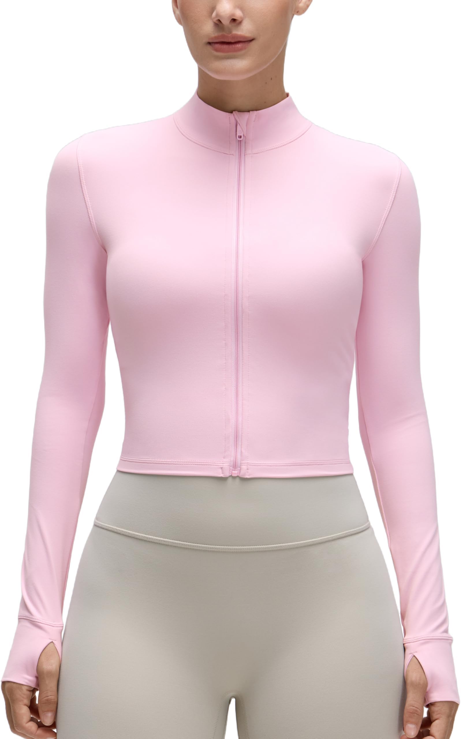 Butterluxe Cropped Athletic Jackets for Women - Full Zip Up Track Tops with Thumb Holes Pockets