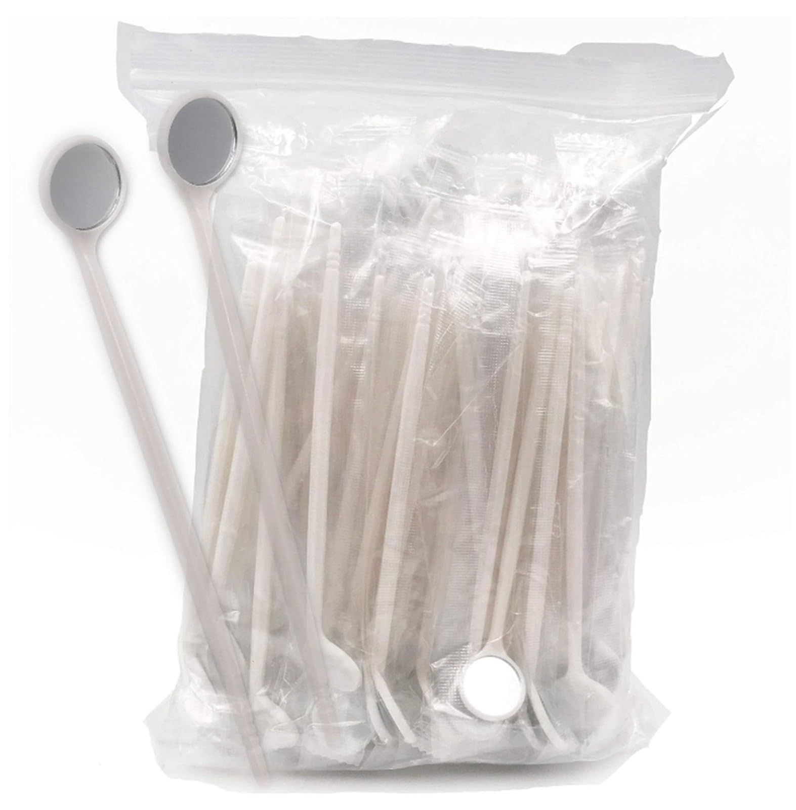200 pezzi Specchietti orali dentali con manici lucidi Specchietti monouso per visita dentistica Specchietto orale dentale Specchietto antiappannamento Ogni specchio confezionato singolarmente(White)