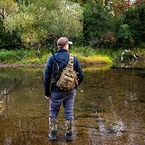 Piscifun Fishing Tackle Bag With Rod & Gear Holder, Lightweight Sling Tackle Storage Bag, Outdoor Fishing Shoulder Backpack For Fishing, Hiking, Hunting, Khaki #TOP1