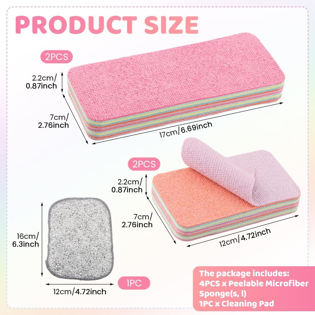 4 Pack 12-Layer Peelable Microfiber Sponges, Super Fiber Rag, Extraordinary Liquid Absorption Ability, Stain Remover, Home Daily Use Sponge, Kitchen, Bathroom, Living Room image 4