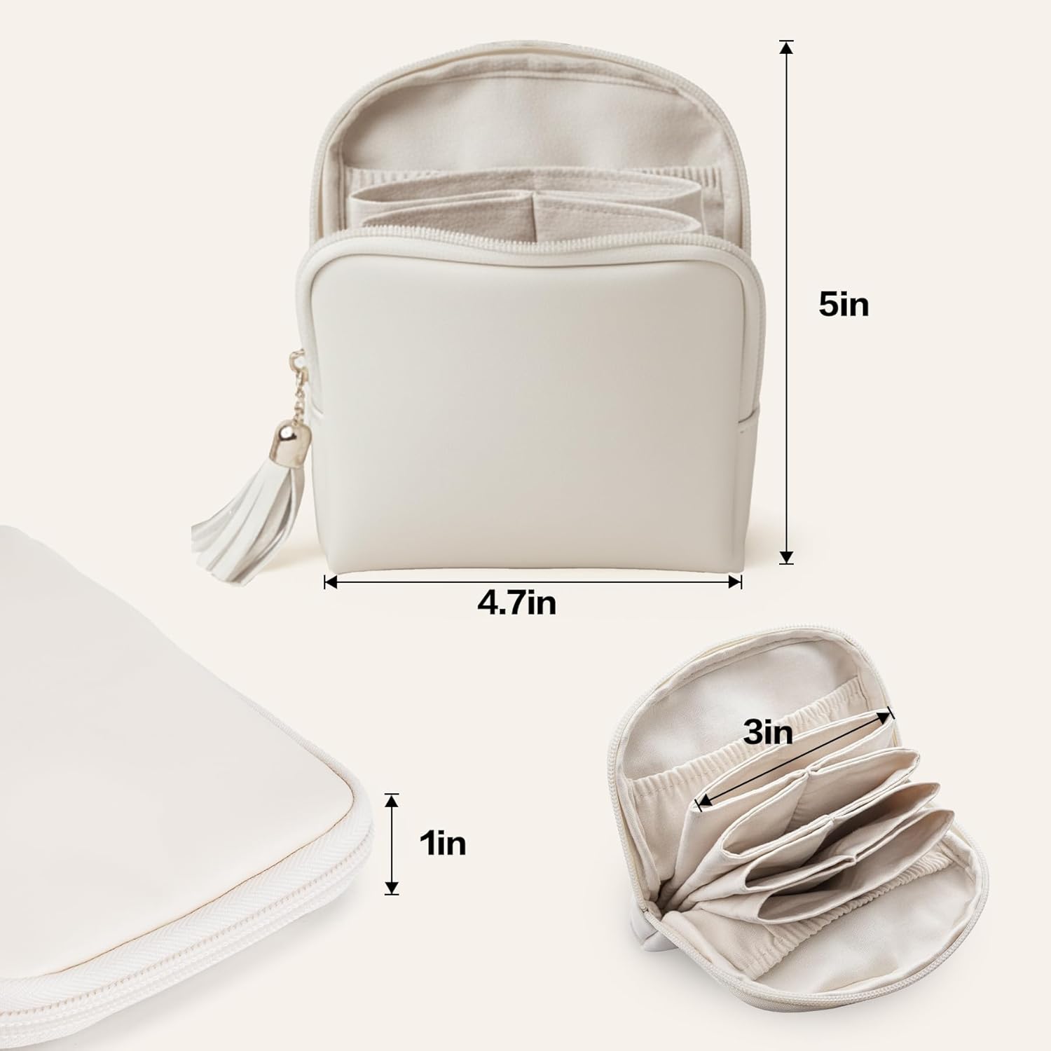 Small Travel Jewelry Case, Valentines Gifts for Women, Velvet Jewelry Pouch Bags with Tassel Zipper, Portable Travel Jewelry Organizer Storage for Bracelet Rings Earring, Beige - Image 5