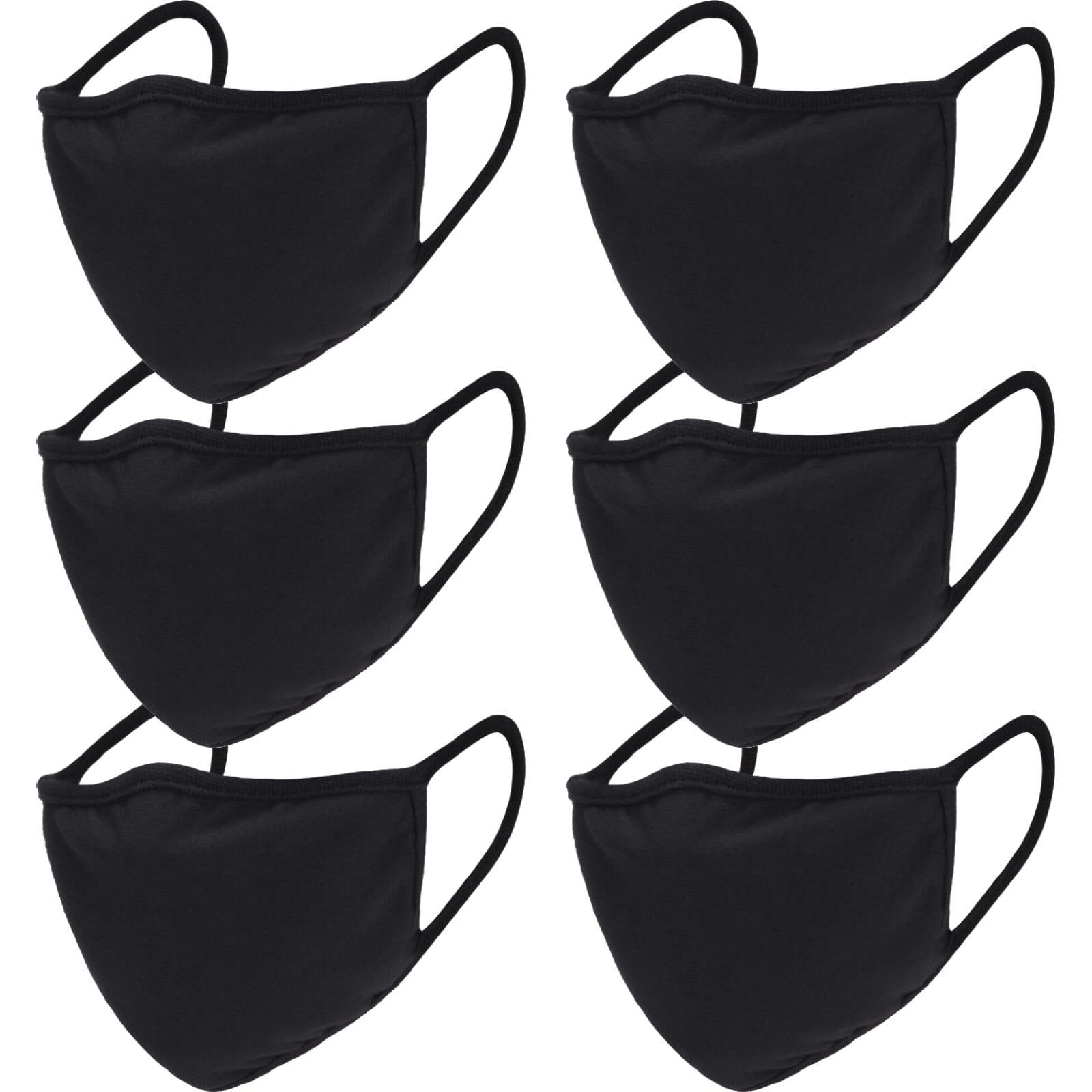 6 Pack Black Cloth Reusable Mask for Women Men Adults, Washable Breathable Face Covering with Elastic Ear Loop, Windproof Dustproof