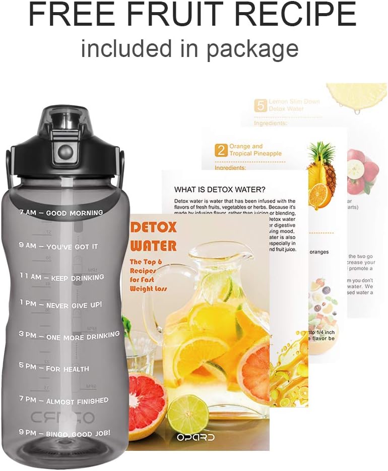 Opard 64 oz Water Bottle with Time Marker to Drink Half Gallon Motivational Water Bottle with Straw and Handle Large BPA Free Water Jug for Sports Gym Fitness (Black)