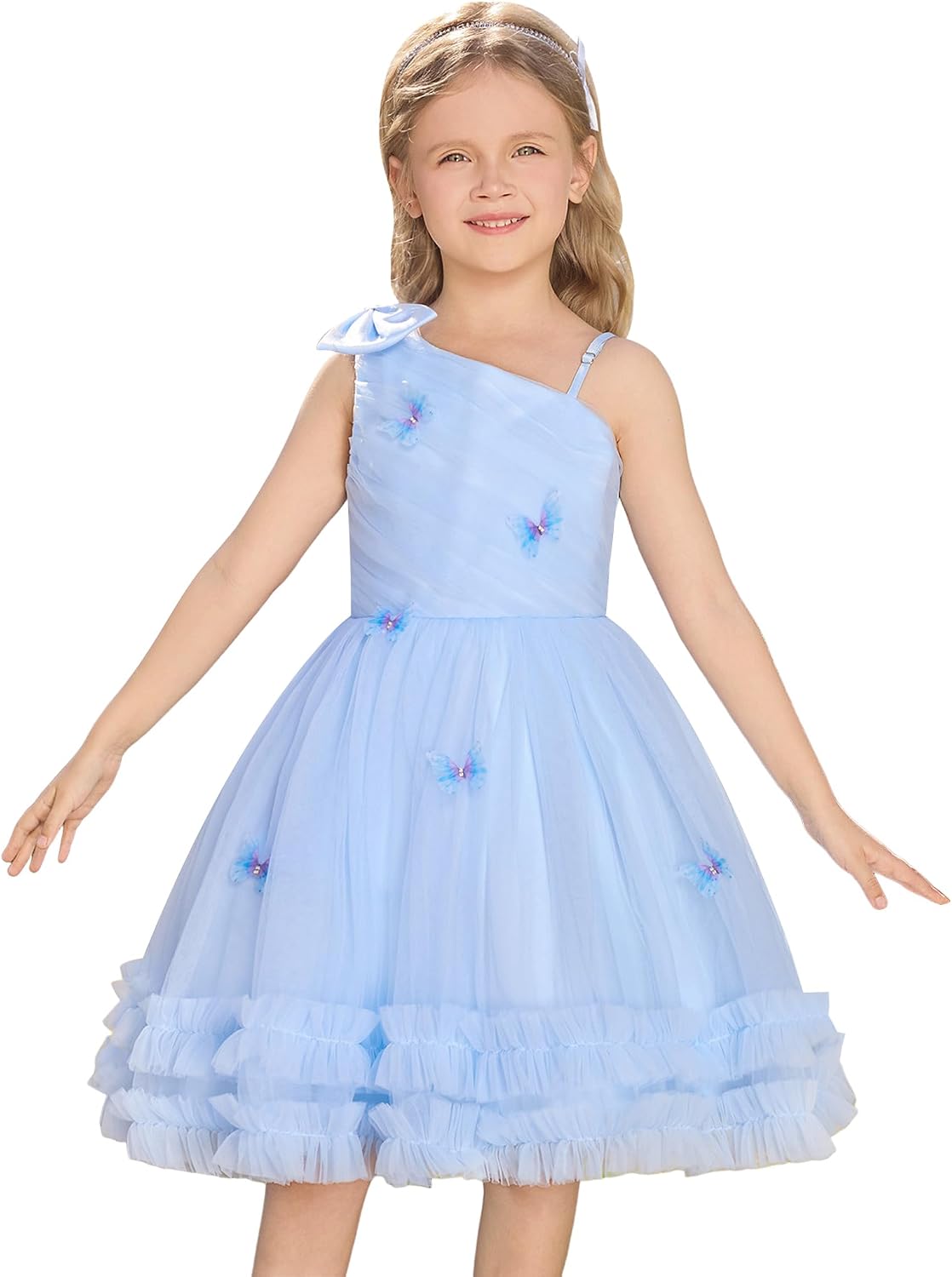 OBEEII Toddler Baby Girls Birthday 3D Butterfly Tulle Tutu Dress Bowknot Princess Party Photoshoot Wedding Flower Girl Dress