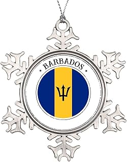 Metal Snowflake Ornaments Barbados Flag Christmas Ornament Keepsake Souvenir Gift Hanging Barbados Ornaments for Christmas Tree Decor