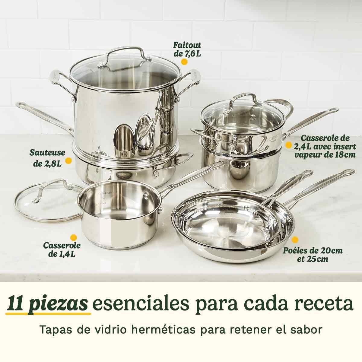 Cuisinart® Chef’s Classic™ batería de cocina 11 piezas | Inducción | Base de aluminio | Mangos Cool Grip™ | Medición integrada | Lavavajillas | Acero inoxidable