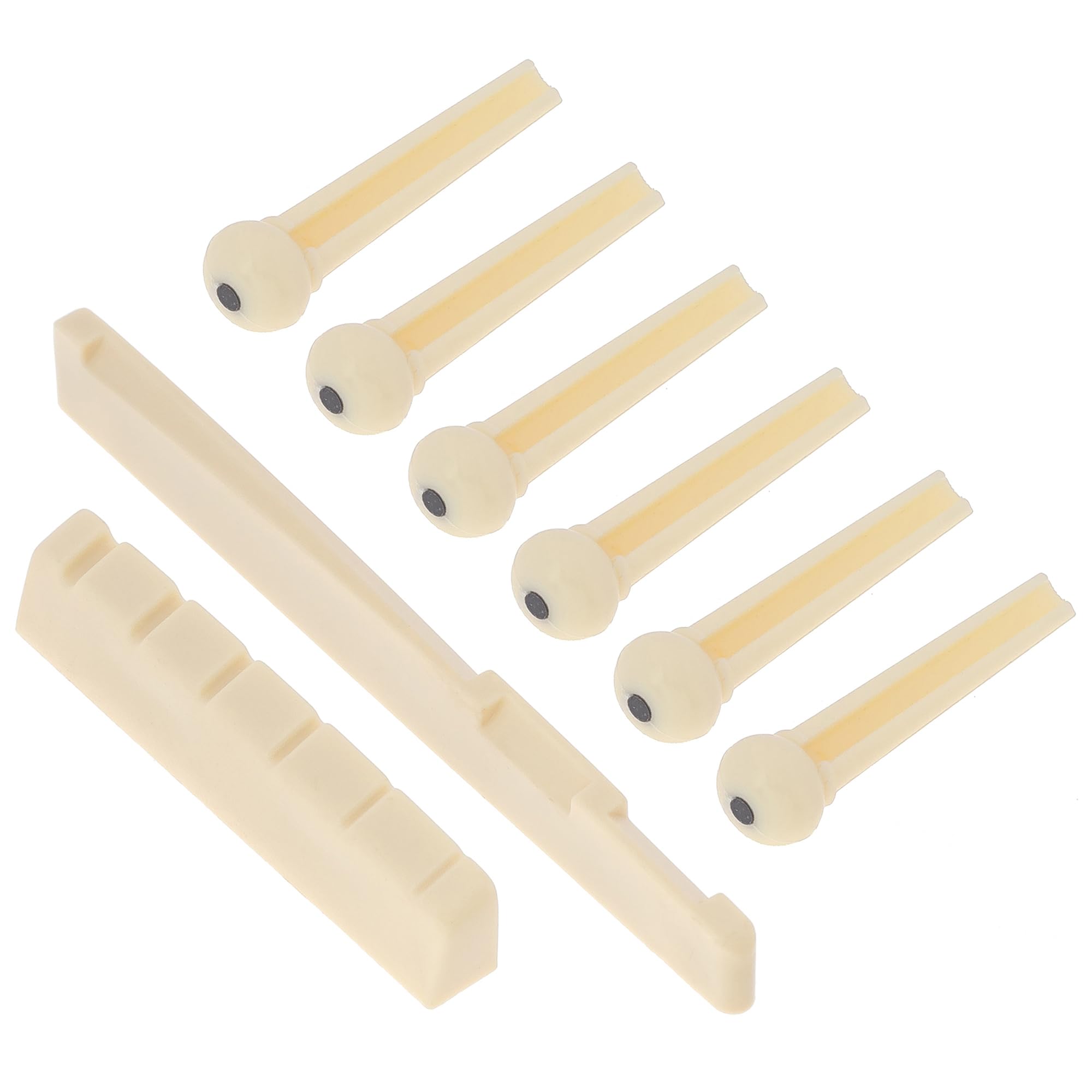 HALLMERS 8-Piece Ivory White Synthetic 72mm Saddle, 43mm Nut, 6x Bridge Pins Kit Replacement Parts For Left-Handed Acoustic Guitar