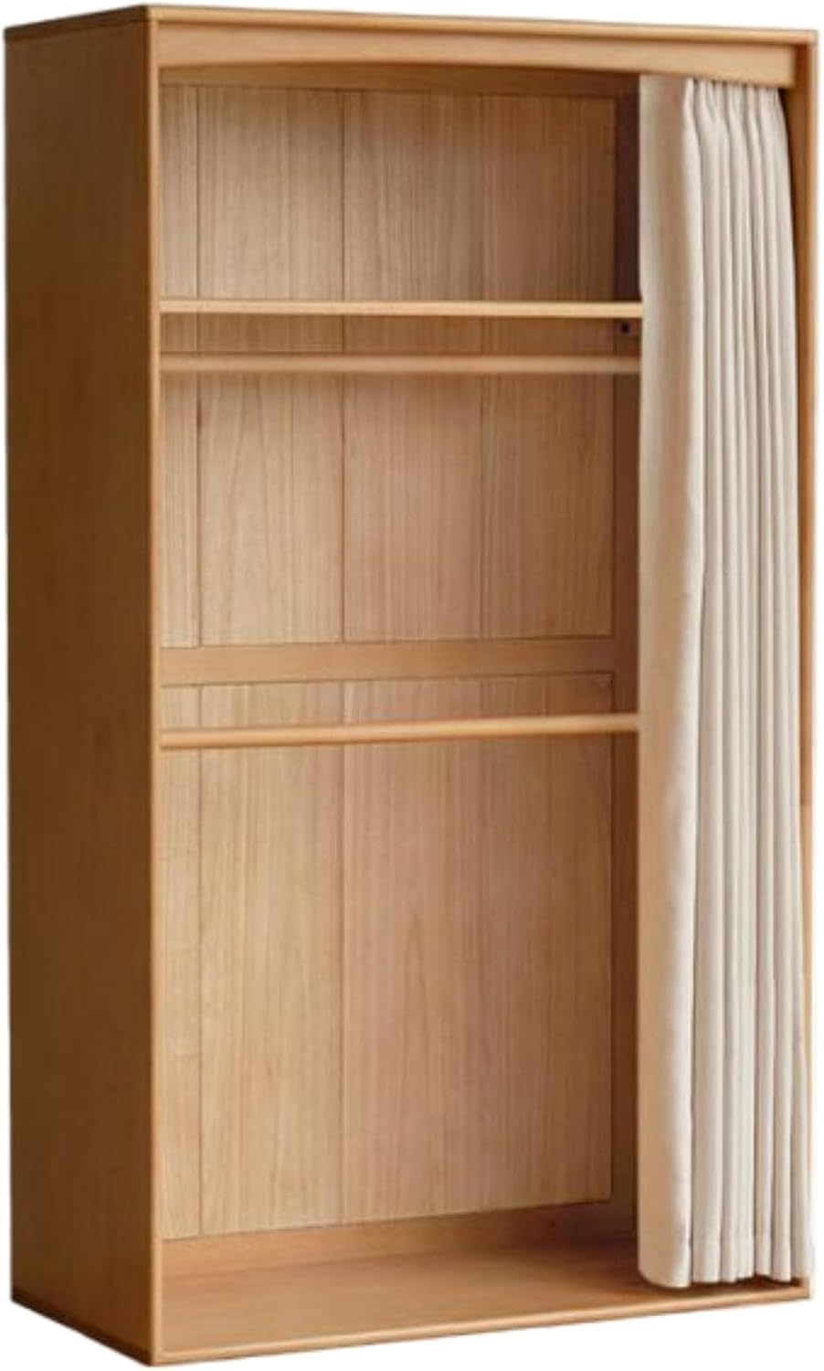 GVAwood Beech Solid Wood Children's Curtain Wardrobe 39.4x19.7x69.3 inch / 100x50x176 cm/Natural Wood Color/Children's Cloth Curtain Wardrobe (Without Legs)