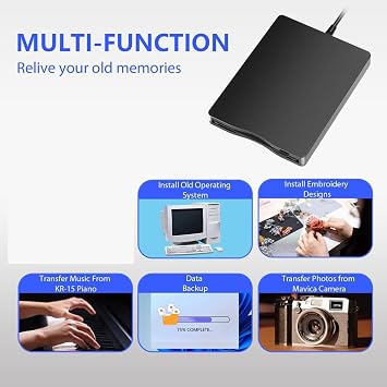 Floppy Disk Reader, 3.5 Inch External Floppy Disk Drive with USB Type-C, Portable FDD Floppy Disk Drive for Laptop PC, Black, 500741659