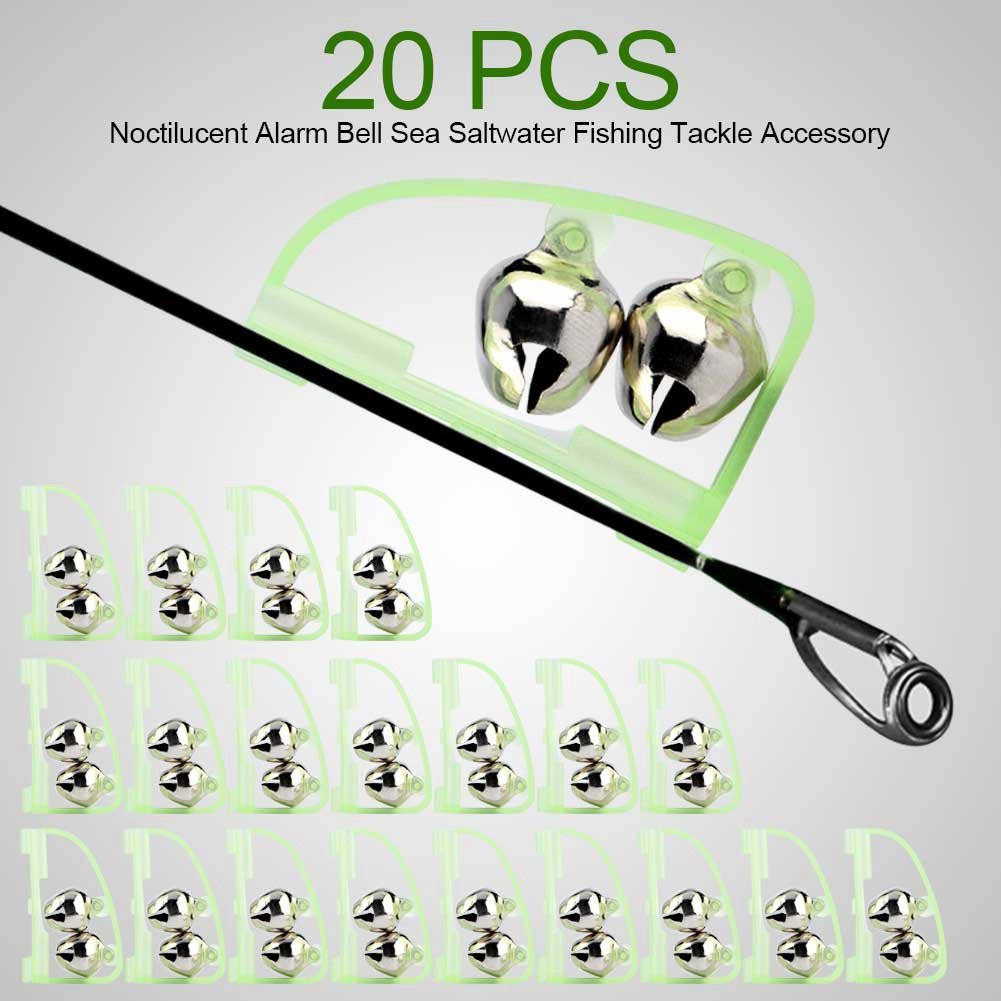 Dzwonki do wędek Klips na końcówkę wędki LED Light Alarmy do przynęt Dzwonki, 20 sztuk Noctilucent Alarm Podwójne dzwonki alarmowe Sea Saltwater Fishing Clip on Bait AlarmTackle Akcesoria
