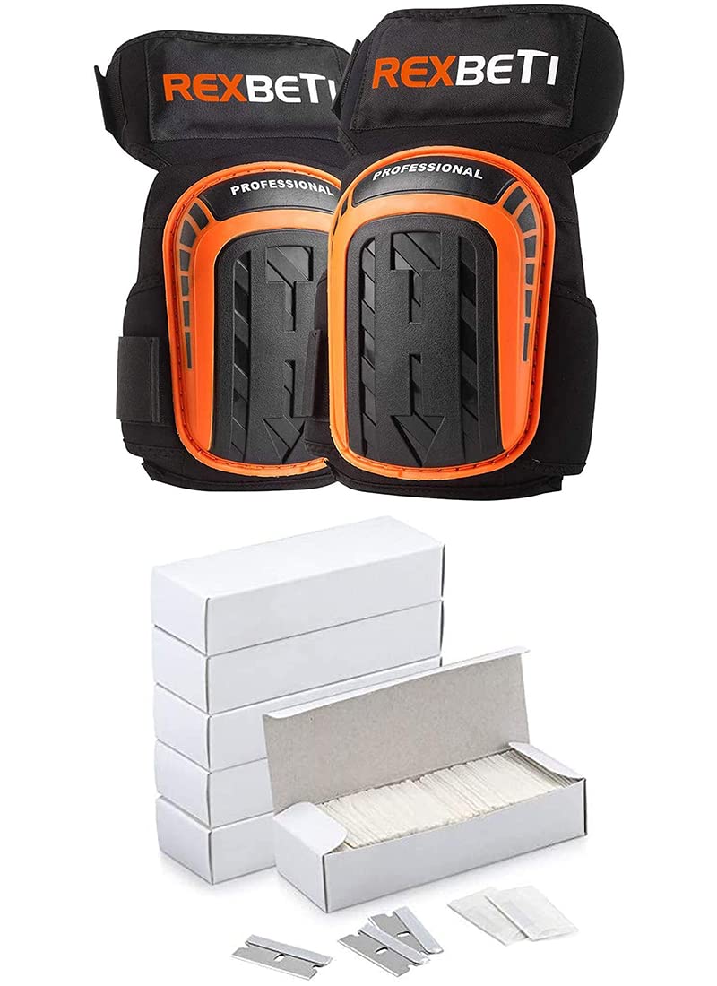 REXBETI Construction Gel Knee Pads Tools with 600PCS Single Edge Razor