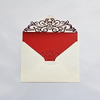 Vista 4 de 25 tarjetas de invitación para bodas cortadas con láser en rojo con sobres, hojas interiores en blanco, cintas para bodas, despedidas de soltera