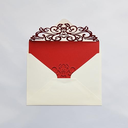 Miniatura 4 de 25 tarjetas de invitaciones de boda cortadas con láser rojo con sobres, hojas interiores en blanco, cintas para bodas, despedidas de soltera,